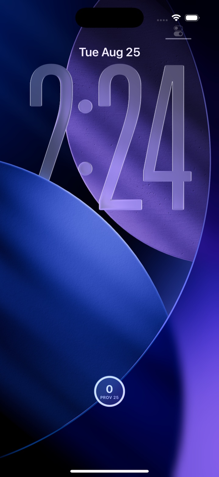 The finished Lock Screen with the Solomon's Wisdom streak circle sitting under the clock, showing a number over PROV 25.